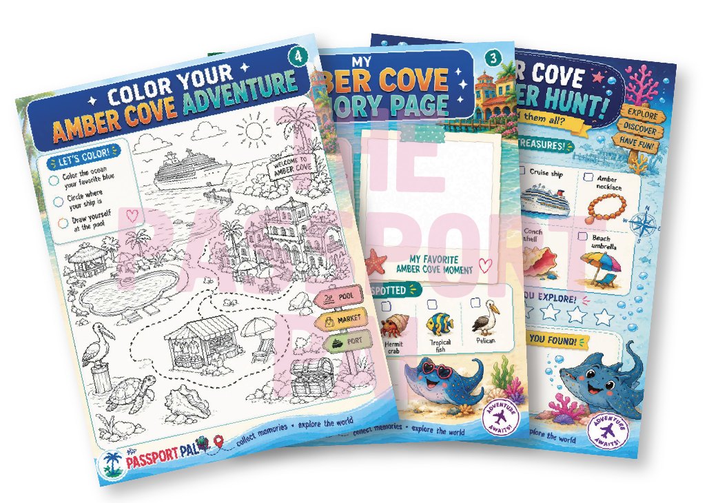 Preview of the Amber Cove Port Pack printable activity pages for kids