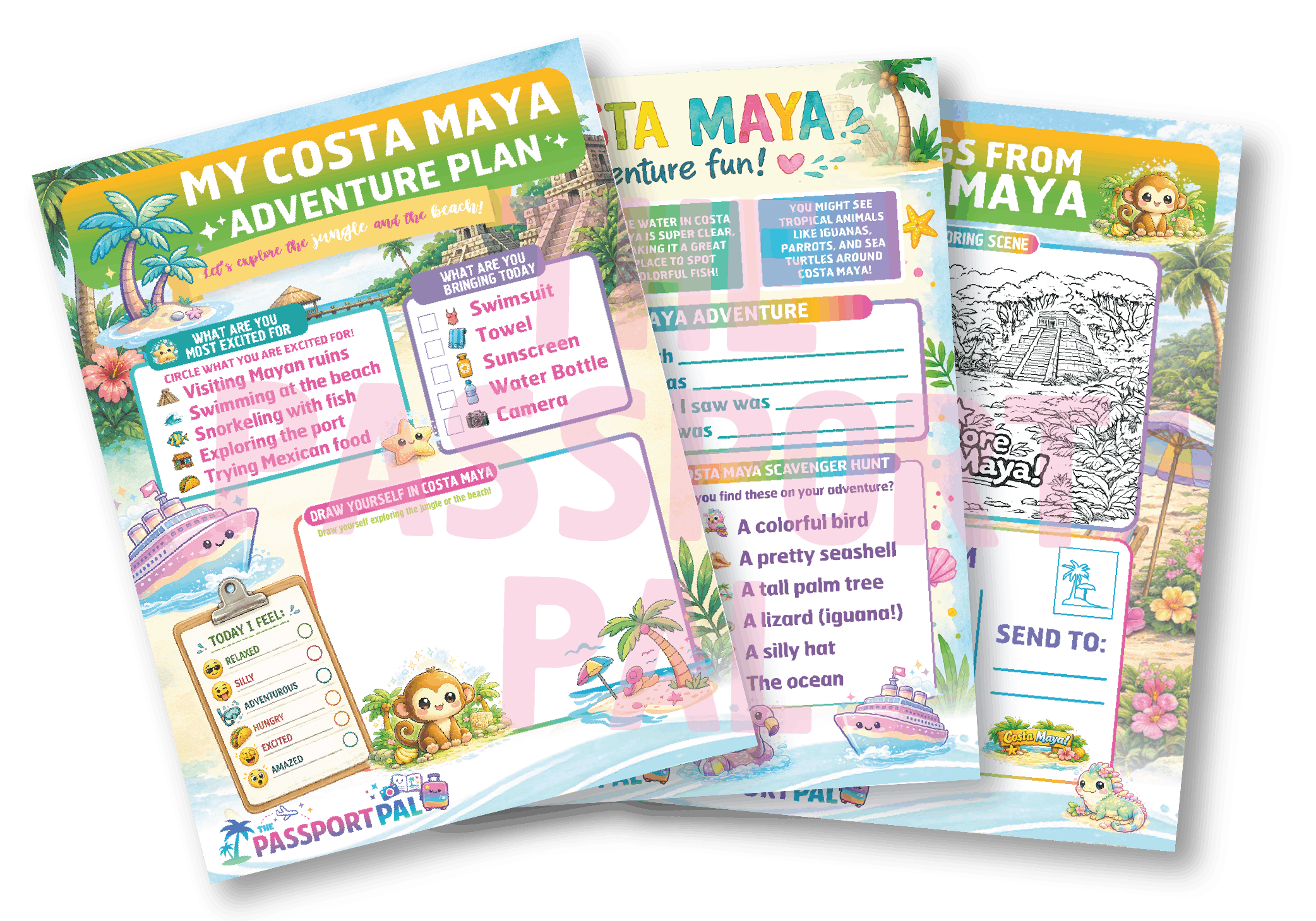 Preview of the Costa Maya Port Pack printable activity pages for kids