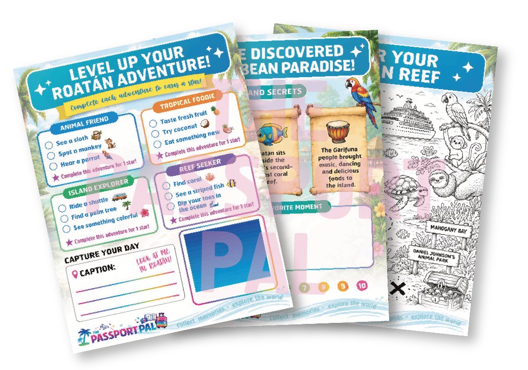 Preview of the Roatan Port Pack printable activity pages for kids