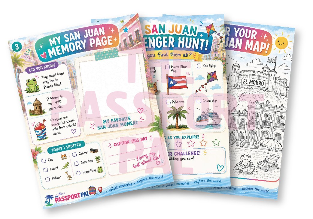 Preview of the San Juan Port Pack printable activity pages for kids