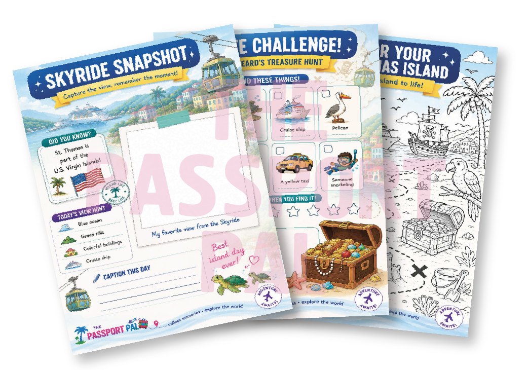 Preview of the St. Thomas Port Pack printable activity pages for kids
